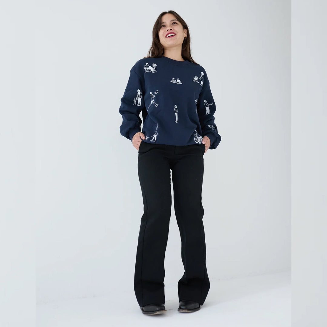 Navy premium heavyweight jumper with people embroidery