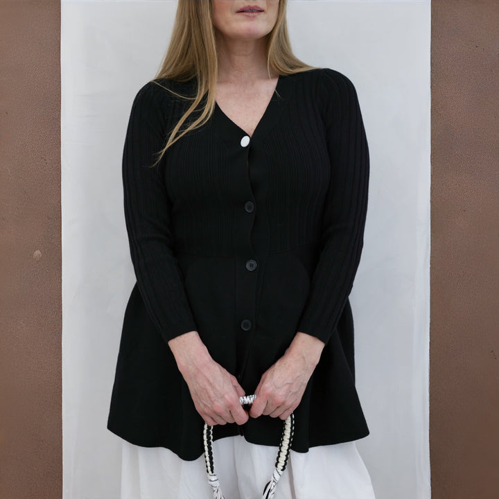 Black Knitted Peplum Cardigan