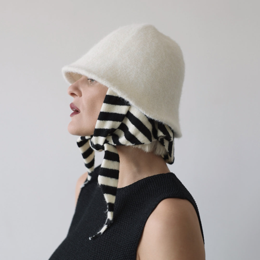 White wool cloche bucket hat