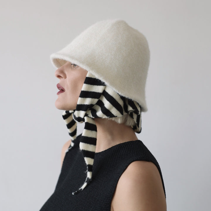 White wool cloche bucket hat