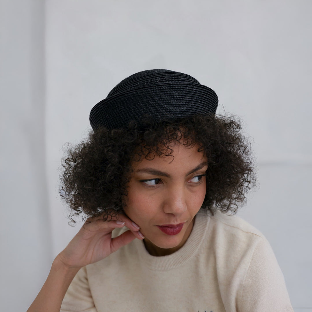 Black Straw Pillbox Hat