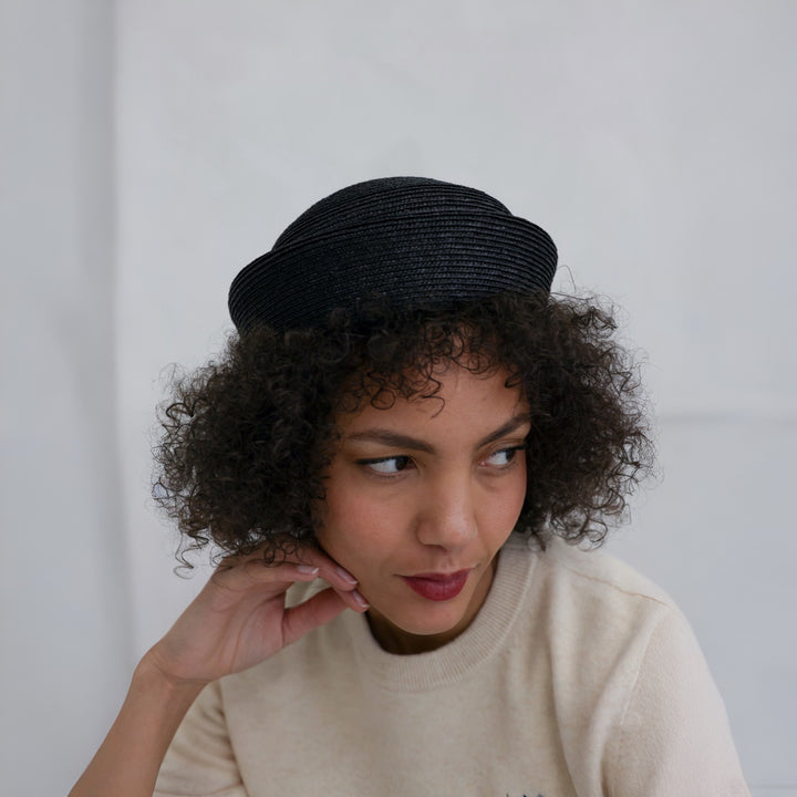 Black Straw Pillbox Hat