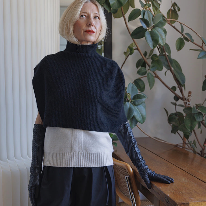 Black Woven Leather Long Gloves