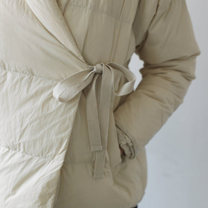 Beige Quilted Wrap Down Jacket