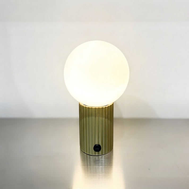 Ribbed Green Ceramic Rechargeable Touch Lamp
