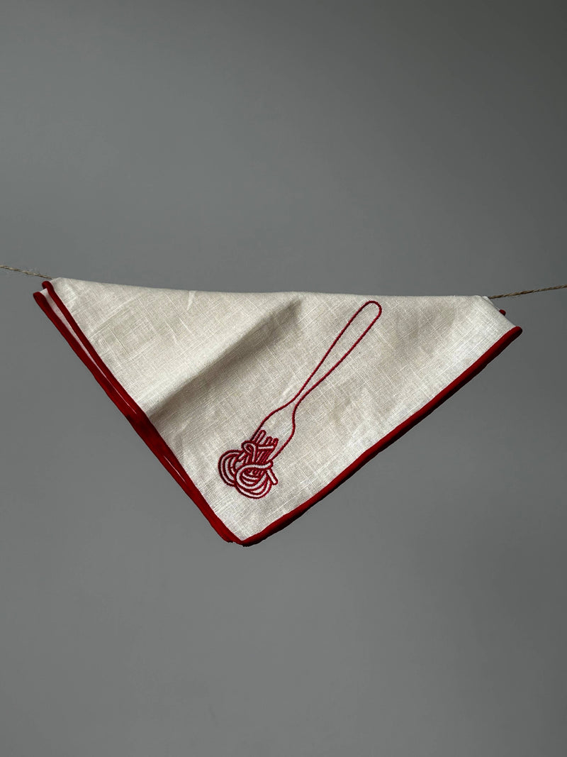 MÆGEN Set of Two Linen Blend Napkins Spaghetti Embroidery
