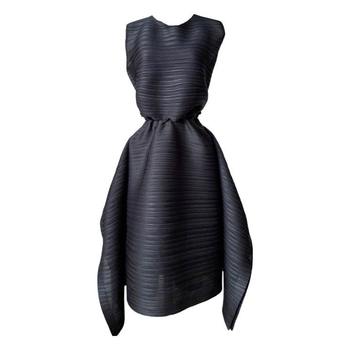 Black multi-wear pleated asymmetric dress