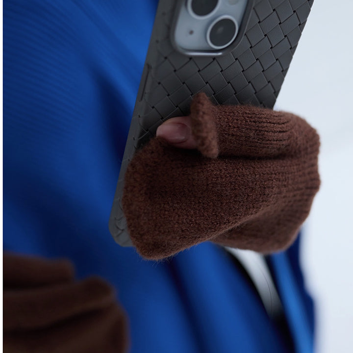 Brown Soft Two Finger Knitted Mitten Gloves