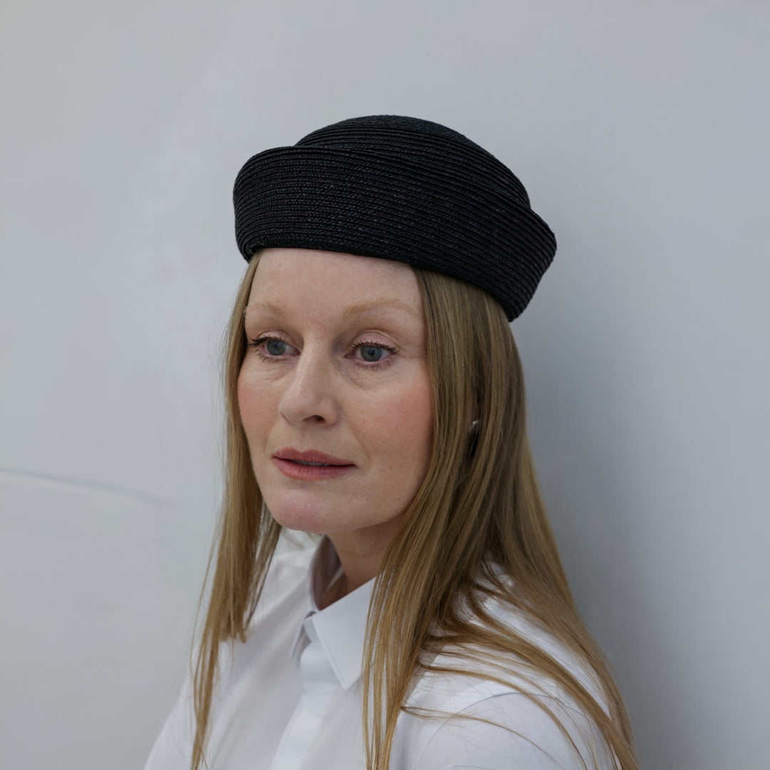 Black Straw Pillbox Hat