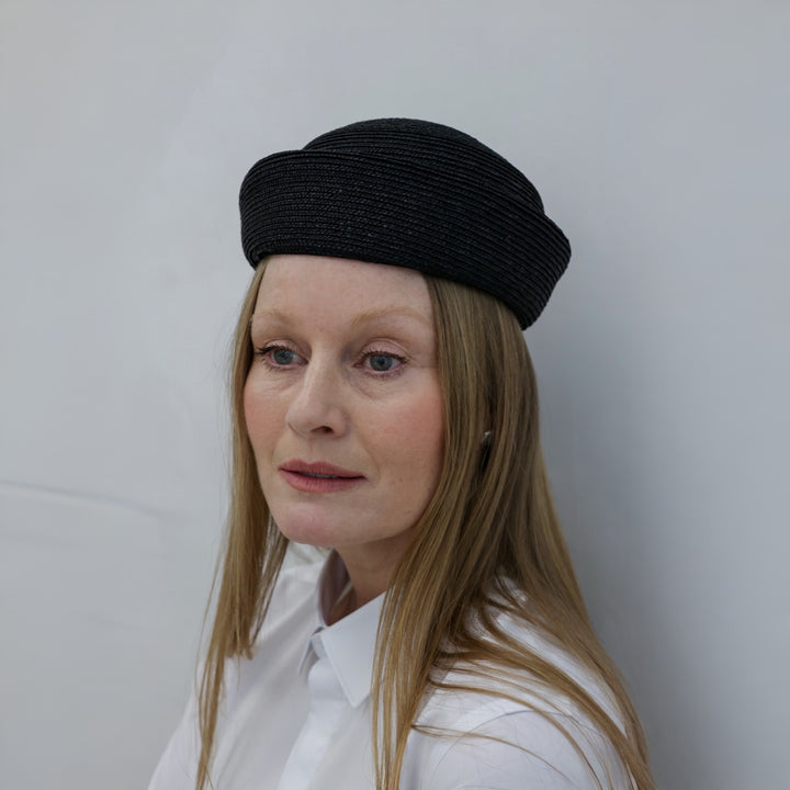 Black Straw Pillbox Hat