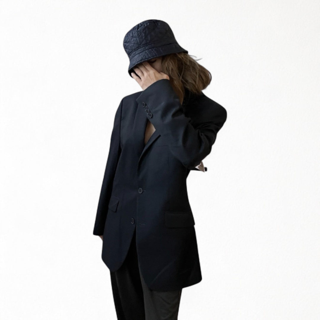 Reworked men blazer with back cut out and white bows