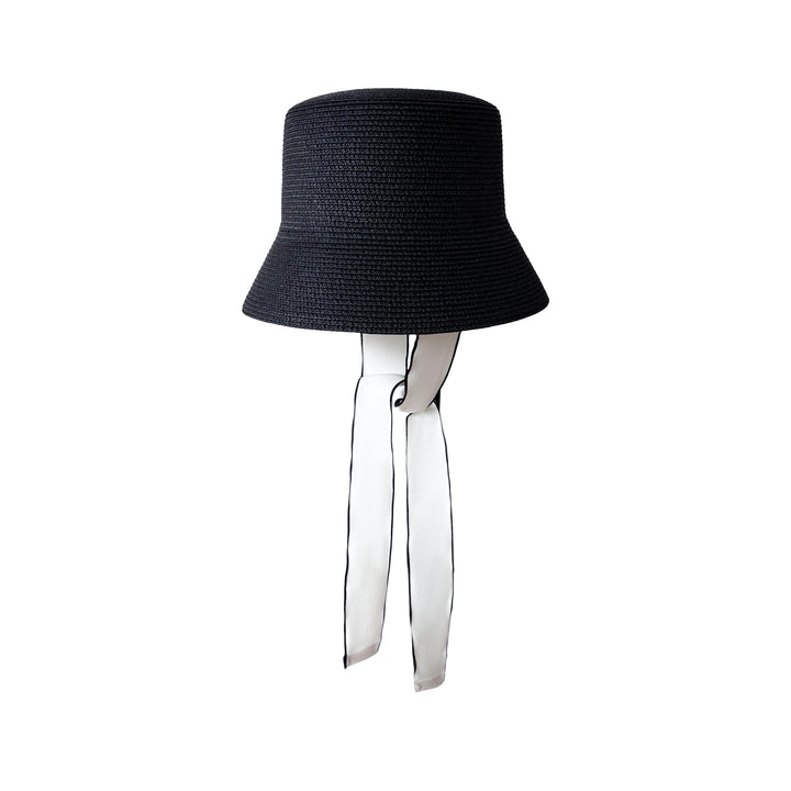 Black rigid bucket hat with ties