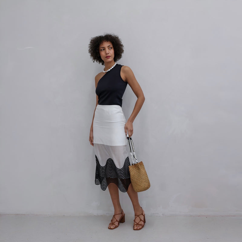 Black One Shoulder Top With Brooch