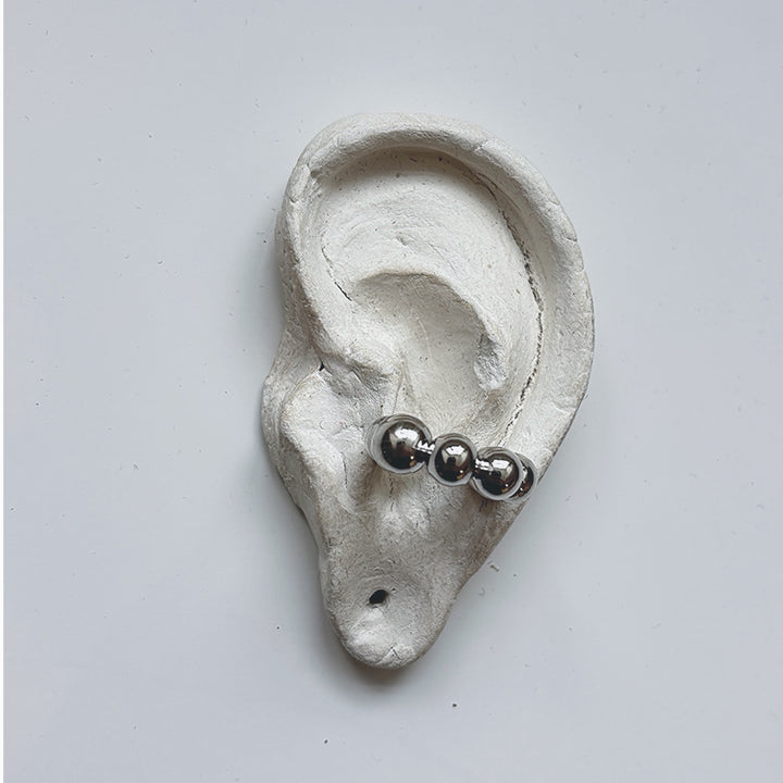 Silver C Shaped Hoop Ball Clip Earrings