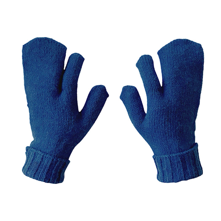 Blue Soft Two Finger Knitted Mitten Gloves