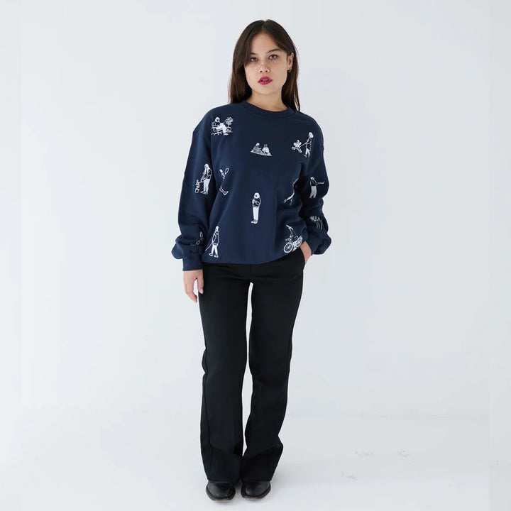 Navy premium heavyweight jumper with people embroidery