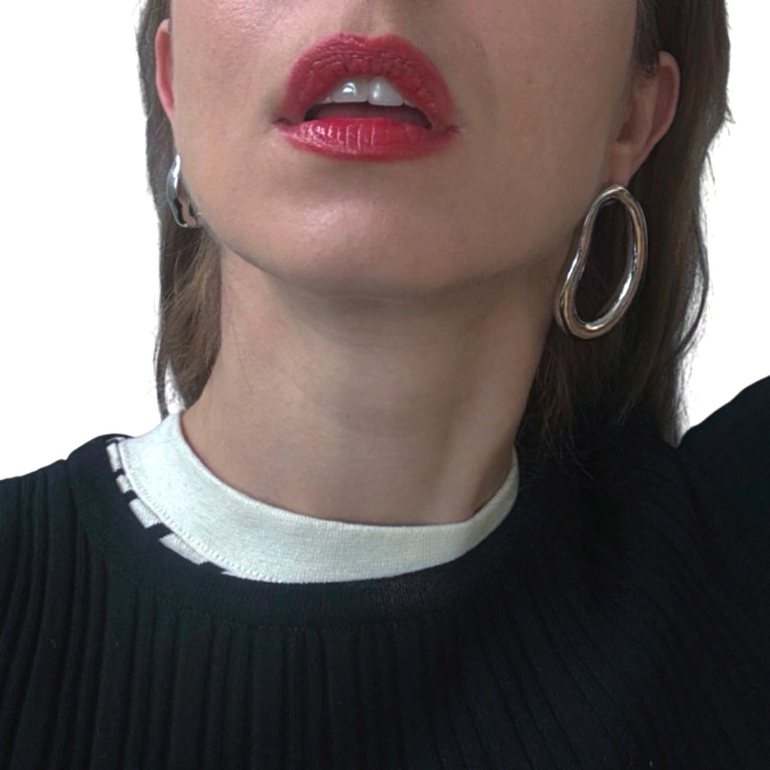 Minimalist asymmetric silver hoop earrings