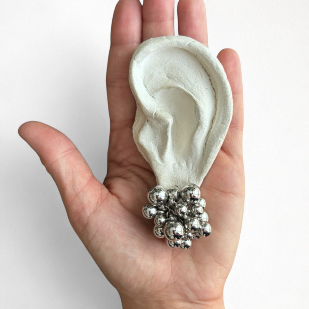 Silver geometric ball cluster earrings