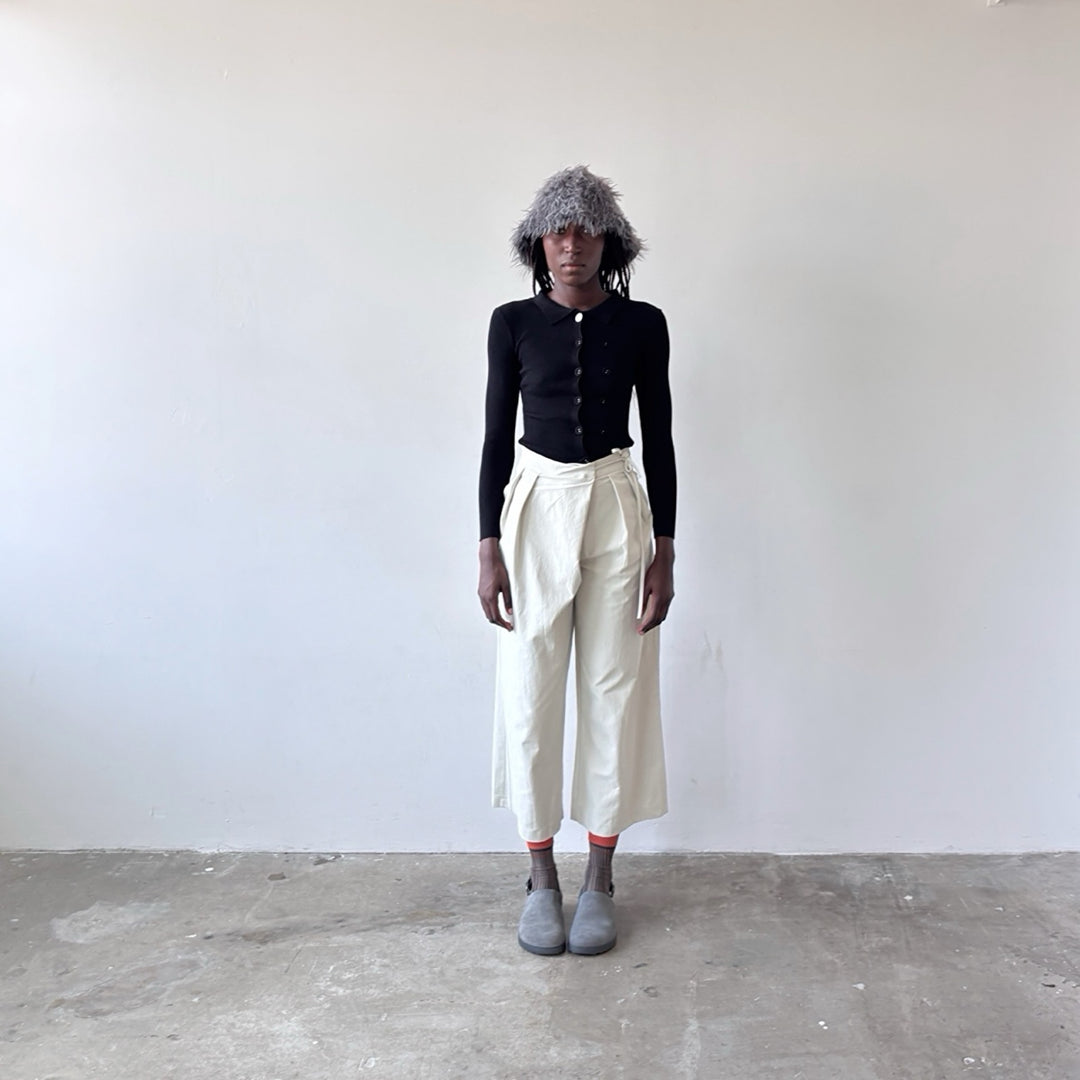 Light grey technical culottes with wrap detail