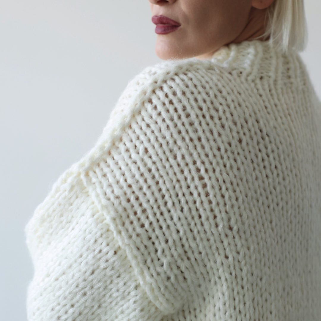 Beige wool chunky knit oversized jumper