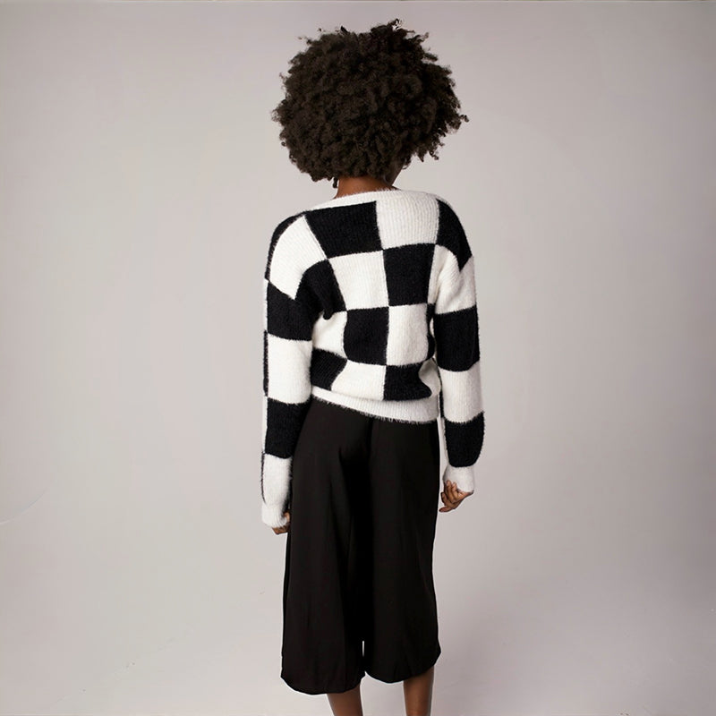 Checkered Knitted Jumper With Embroidery Patches