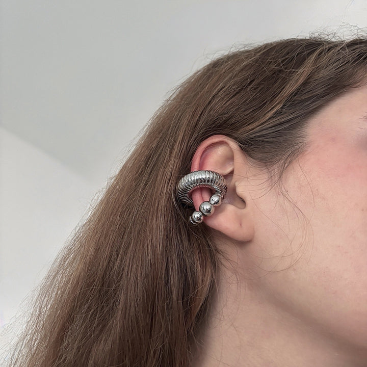 Silver C Shaped Hoop Ball Clip Earrings