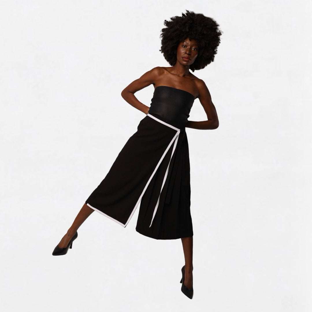 Black asymmetrical culottes with wrap detail