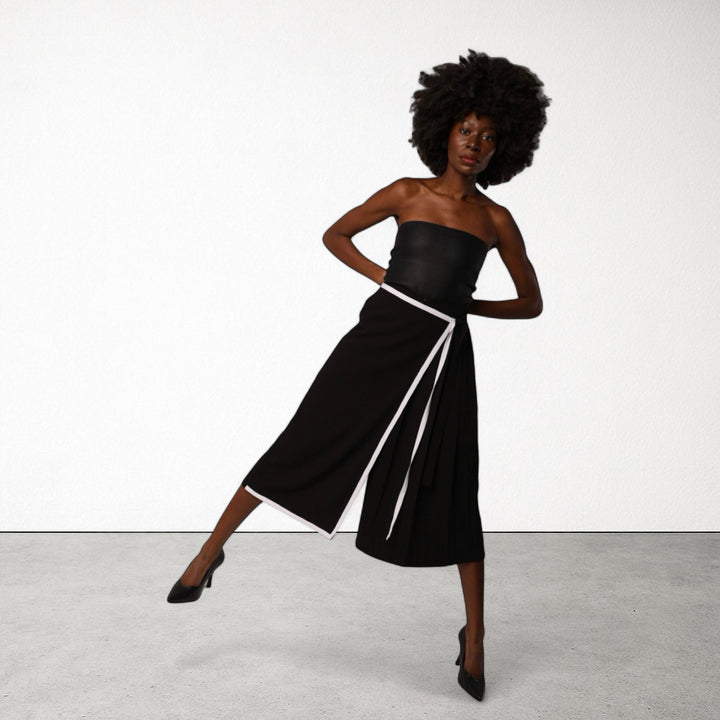 Black asymmetrical culottes with wrap detail
