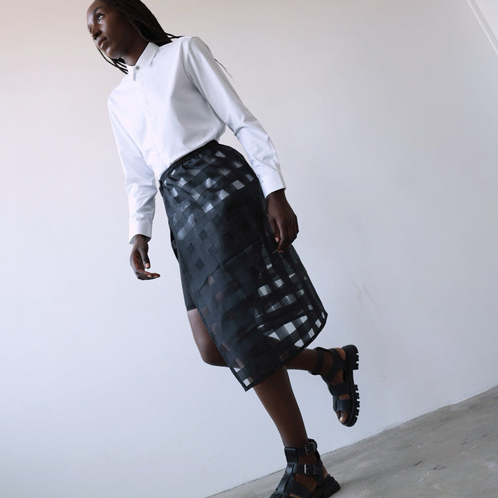 Black checkered organza wrap skirt