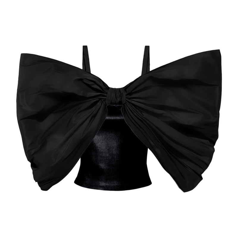 Black Duchess Satin Bow Top With Straps
