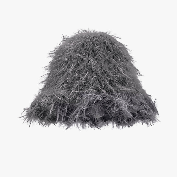 Grey wooly cloche bucket hat