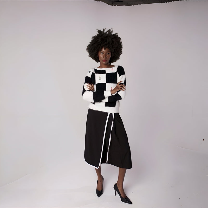 Black Asymmetrical Culottes Trousers With Wrap Detail