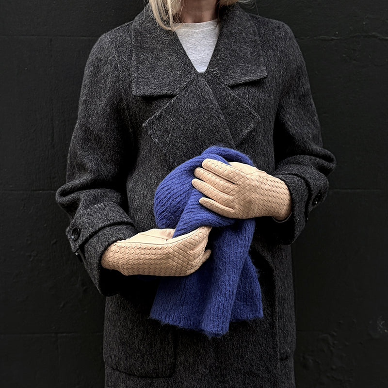 Beige Woven Leather Short Gloves