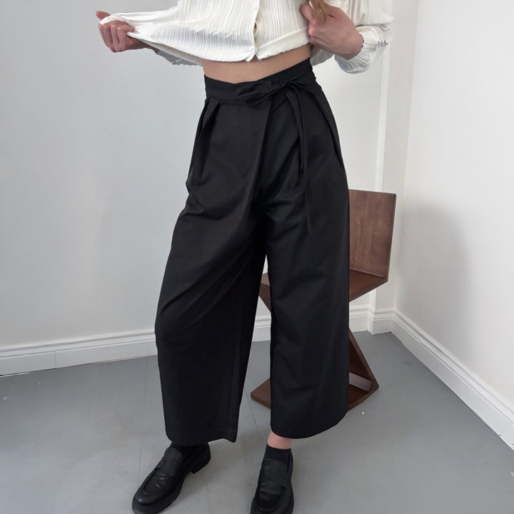 Black Technical Culottes With Wrap Detail