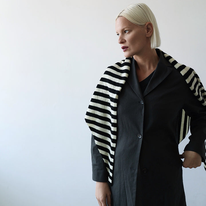 Striped Wool Large Triangle Knitted Scarf