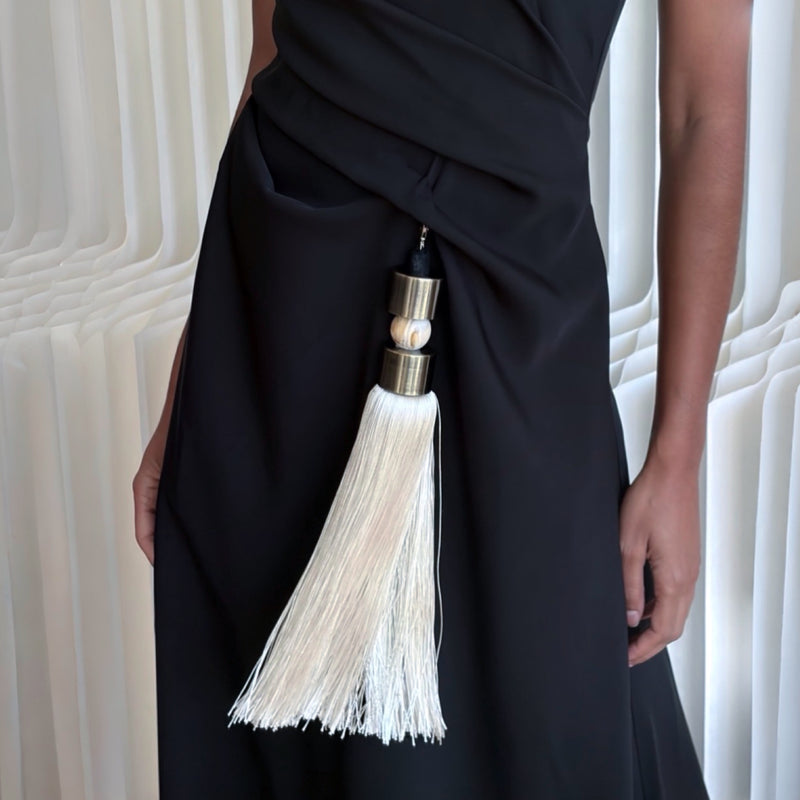 Black Strapless Dress With Asymmetrical Folds And Pearl Detail (Copy)