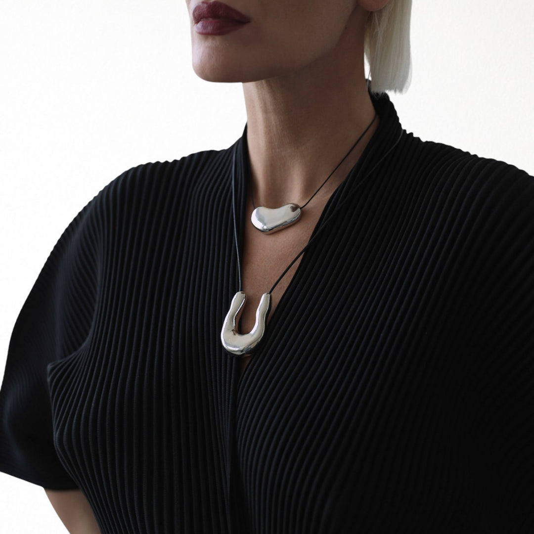 Silver bean geometric pendant necklace