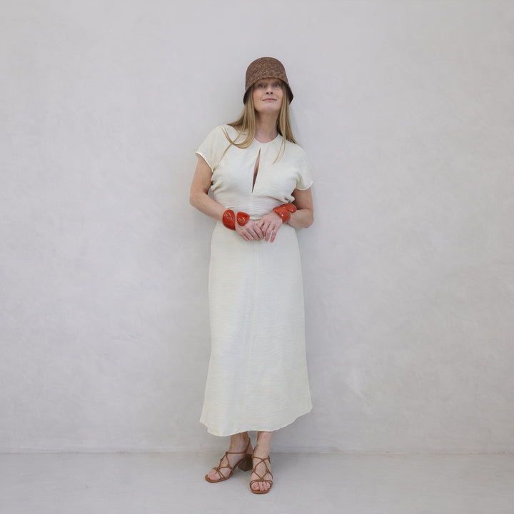 Beige Crinkled A Line Dress