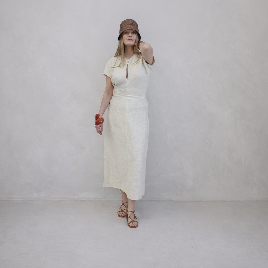 Beige Crinkled A Line Dress