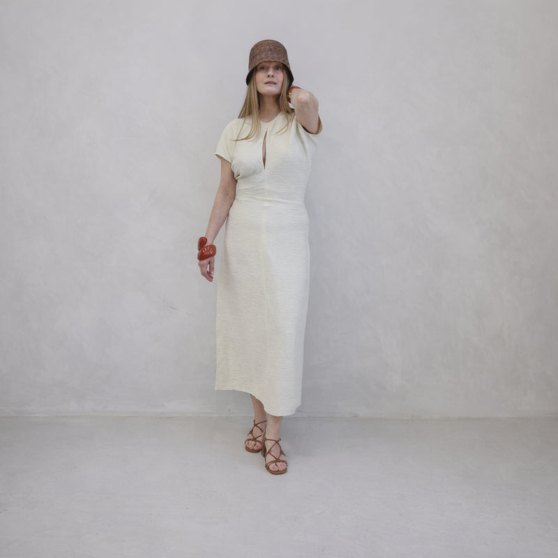 Beige Crinkled A Line Dress