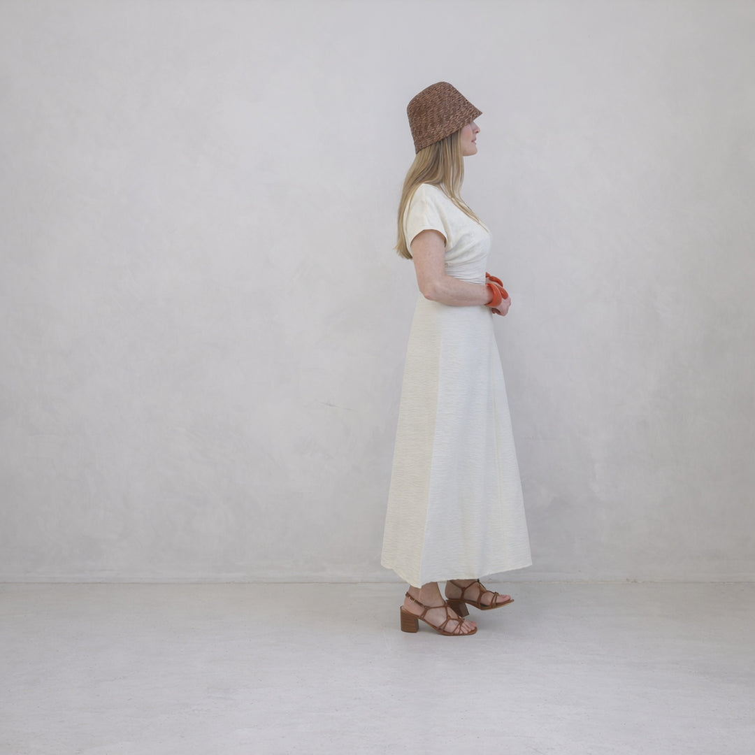 Beige Crinkled A Line Dress
