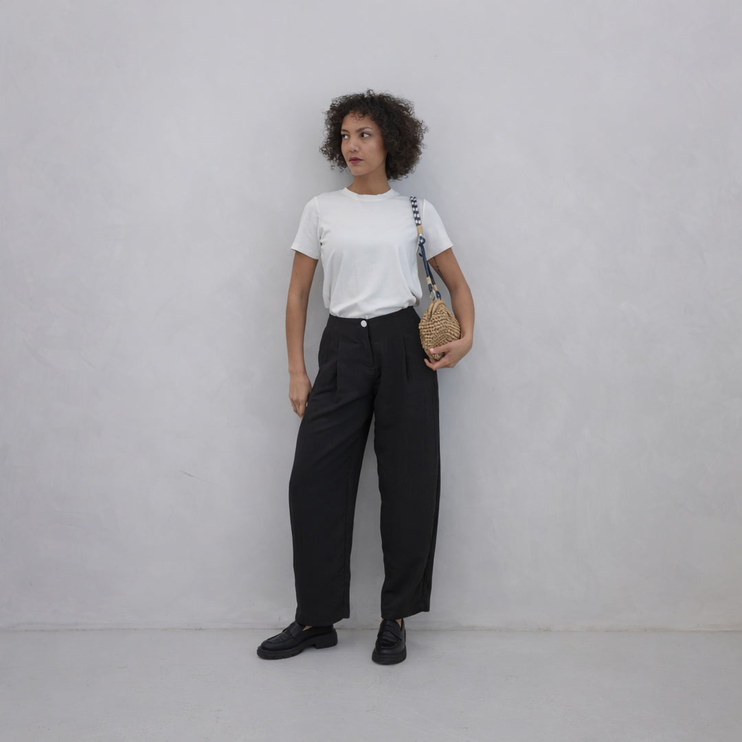 Black Crinkled Ankle Trousers