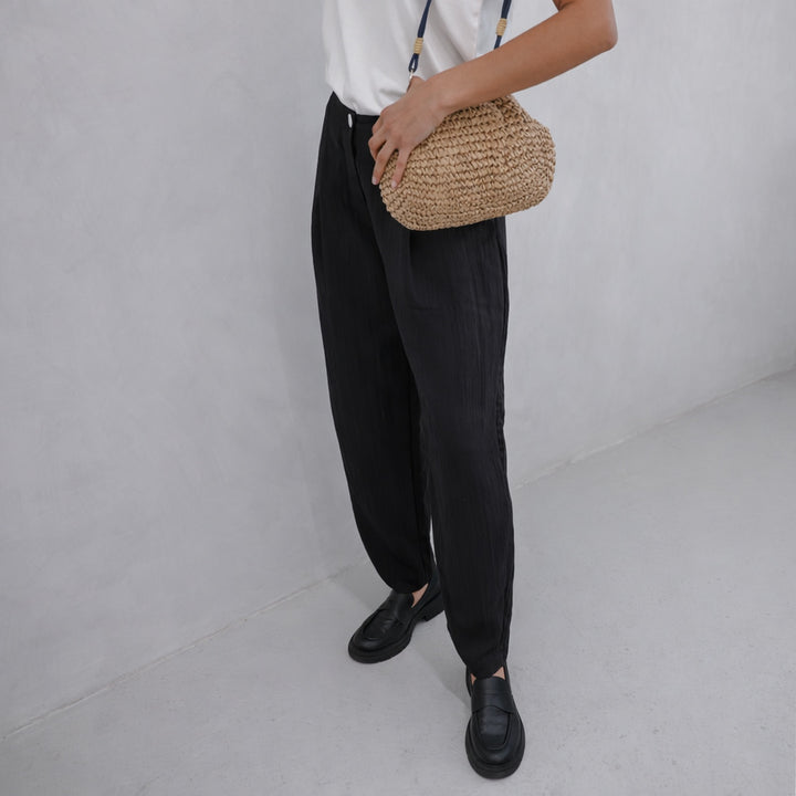 Black Crinkled Ankle Trousers