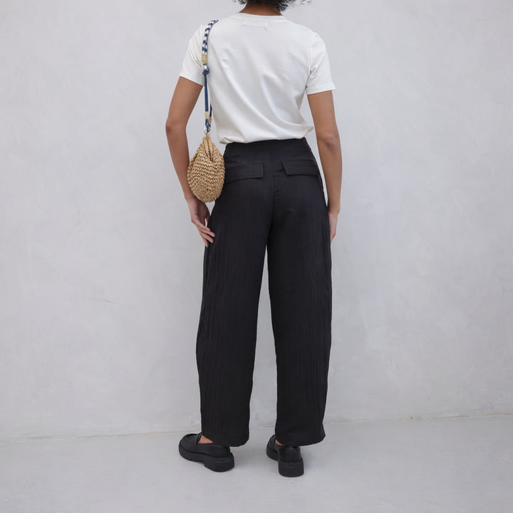Black Crinkled Ankle Trousers