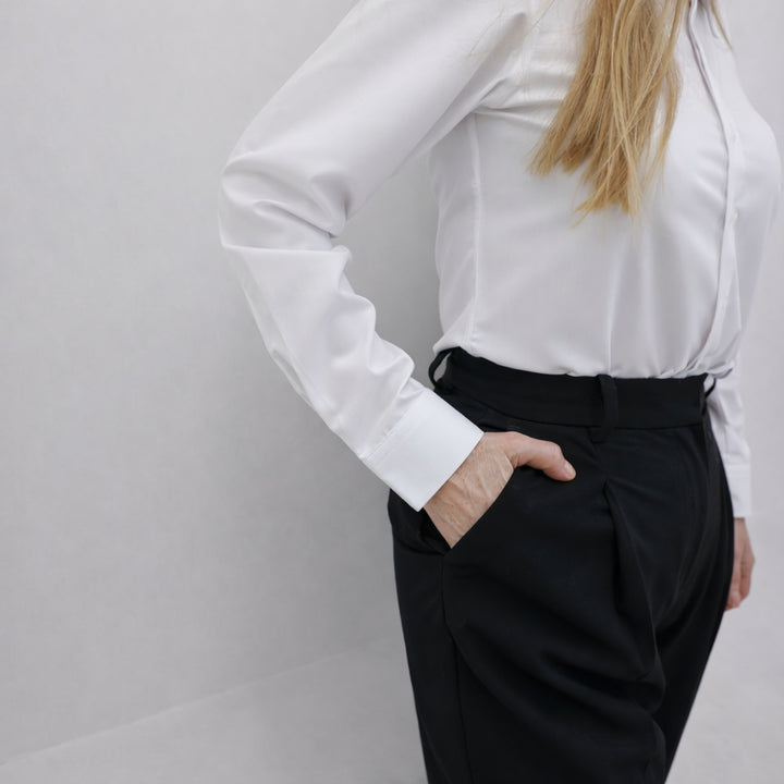 Black Tailored Culottes With Lace Appliqué