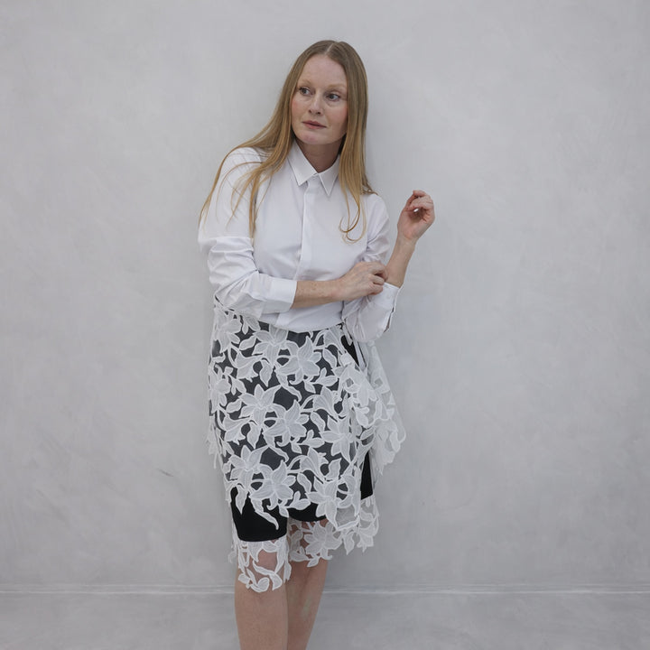 Black Tailored Culottes With Lace Appliqué