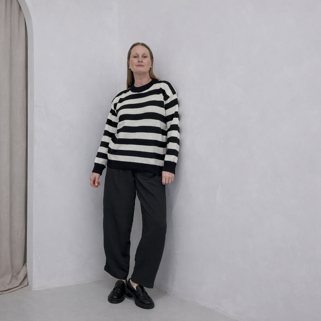 Black White Wide Striped Knitted Jumper
