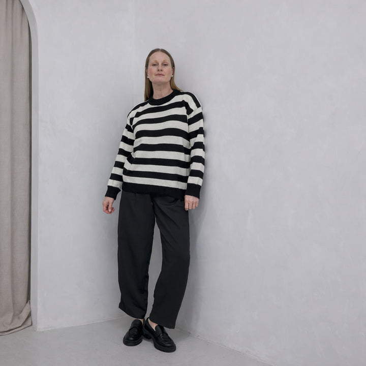 Black White Wide Striped Knitted Jumper