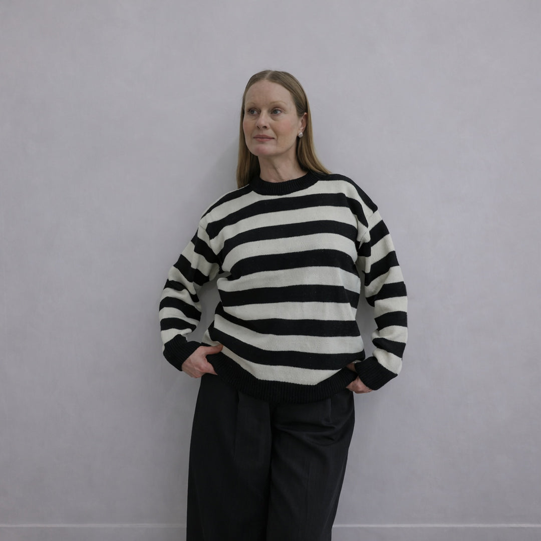 Black White Wide Striped Knitted Jumper