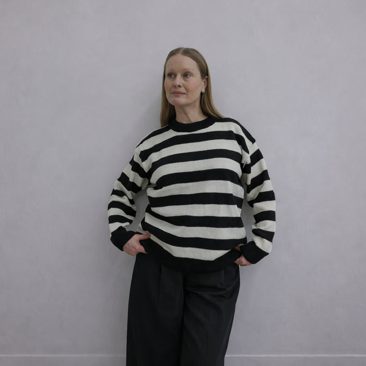 Black White Wide Striped Knitted Jumper